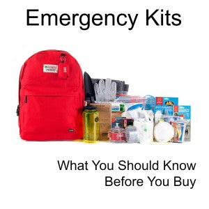 Picture of an emergency kit and survival items with the words 