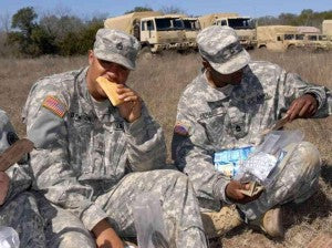 soldiers eating Mountain House meals