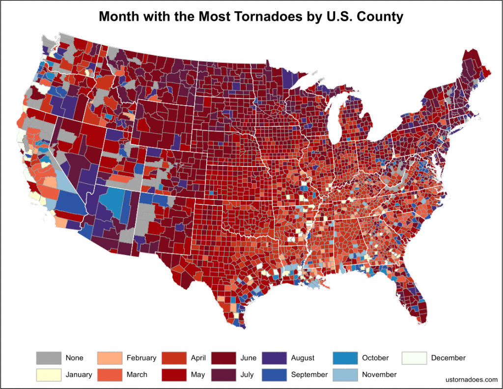 Tornadoes by US Counties - February Tornadoes