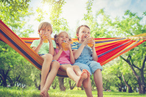 Three happy children hot weather