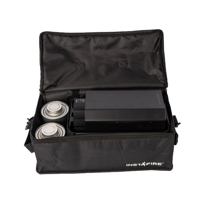 Top view of open Vesta Carrying Case by InstaFire showing organized compartments