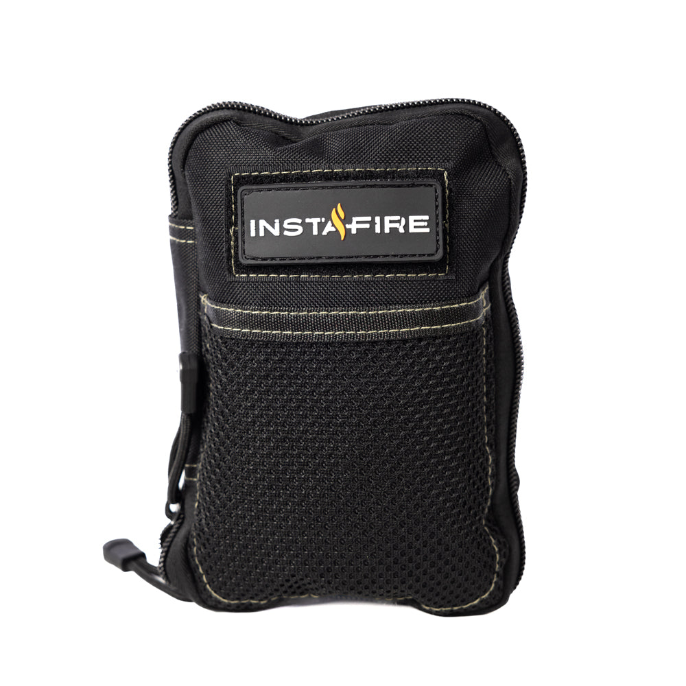 Compact carrying pouch of InstaFire Tactical Fire Starting Kit closed and portable."