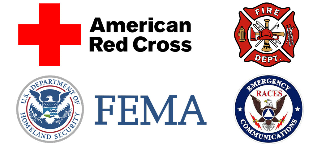 Red Cross, FEMA, Fire Department, R.A.C.E.S logos