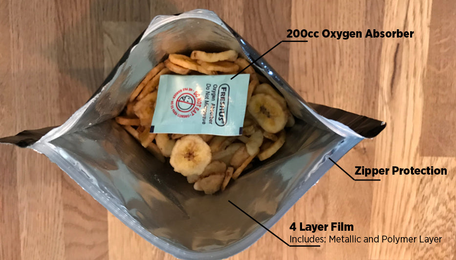Ready hour banana chip pouch open