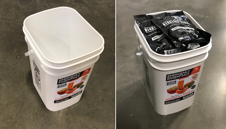 Polyproylene buckets with emergency food
