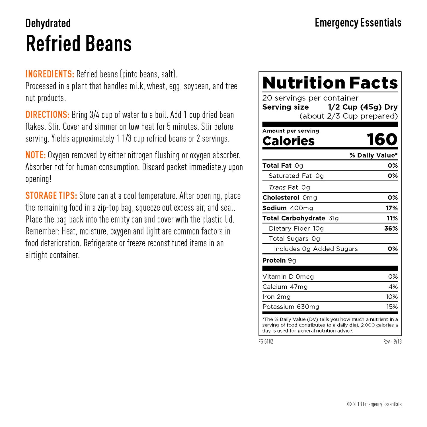 Emergency Essentials® Refried Beans Large Can Be Prepared Emergency