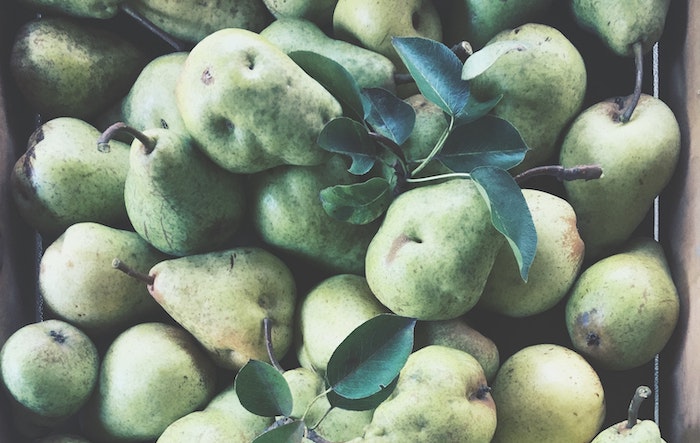 fresh pears in a crate