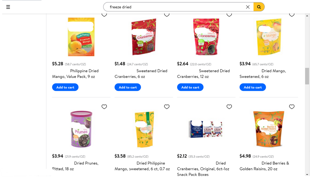 freeze-dried foods at online store