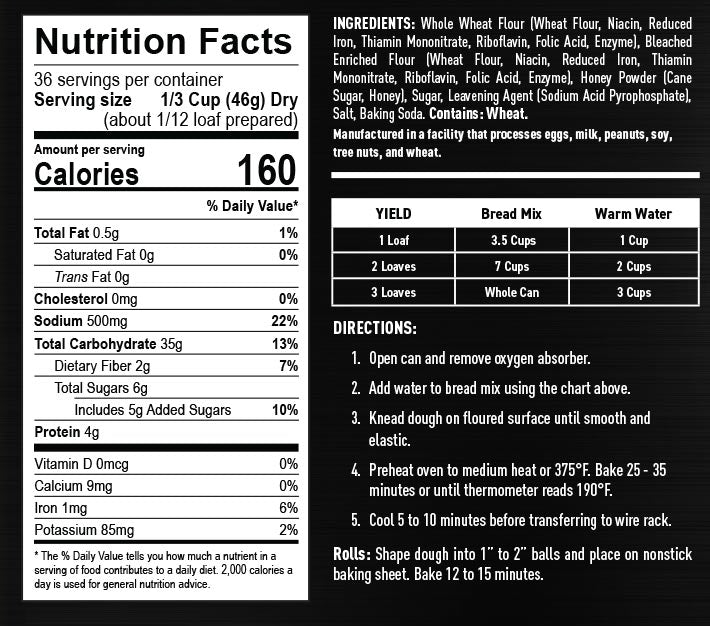 honey wheat bread nutritional info