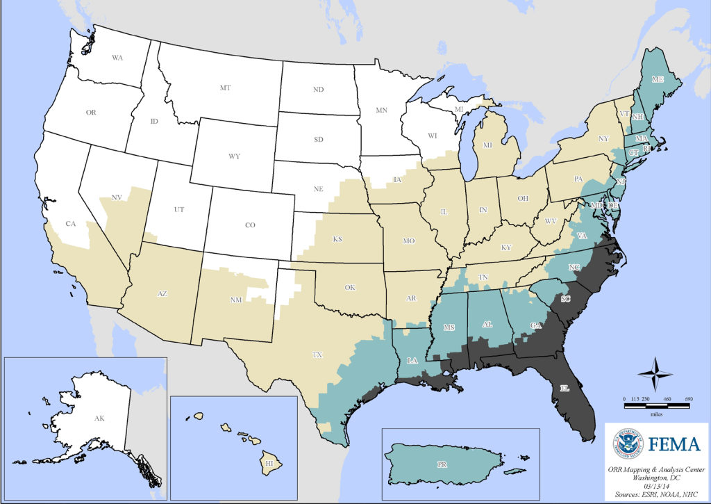 Map Inland Hurricanes