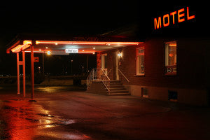 Motel entrance at night Family Emergency Kit