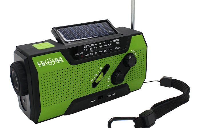 green 4-in-1 emergency radio with flashlight