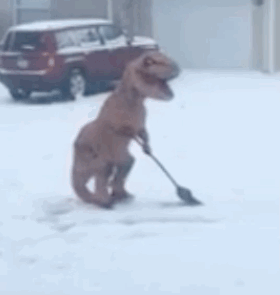 T-Rex Shovels Snow GIF - Cabin Fever