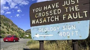 Wasatch Fault Sign - Drop cover and hold on