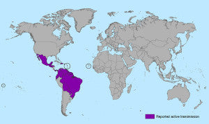 Zika Virus Reported Active Transmission - via Center for Disease Control (CDC)
