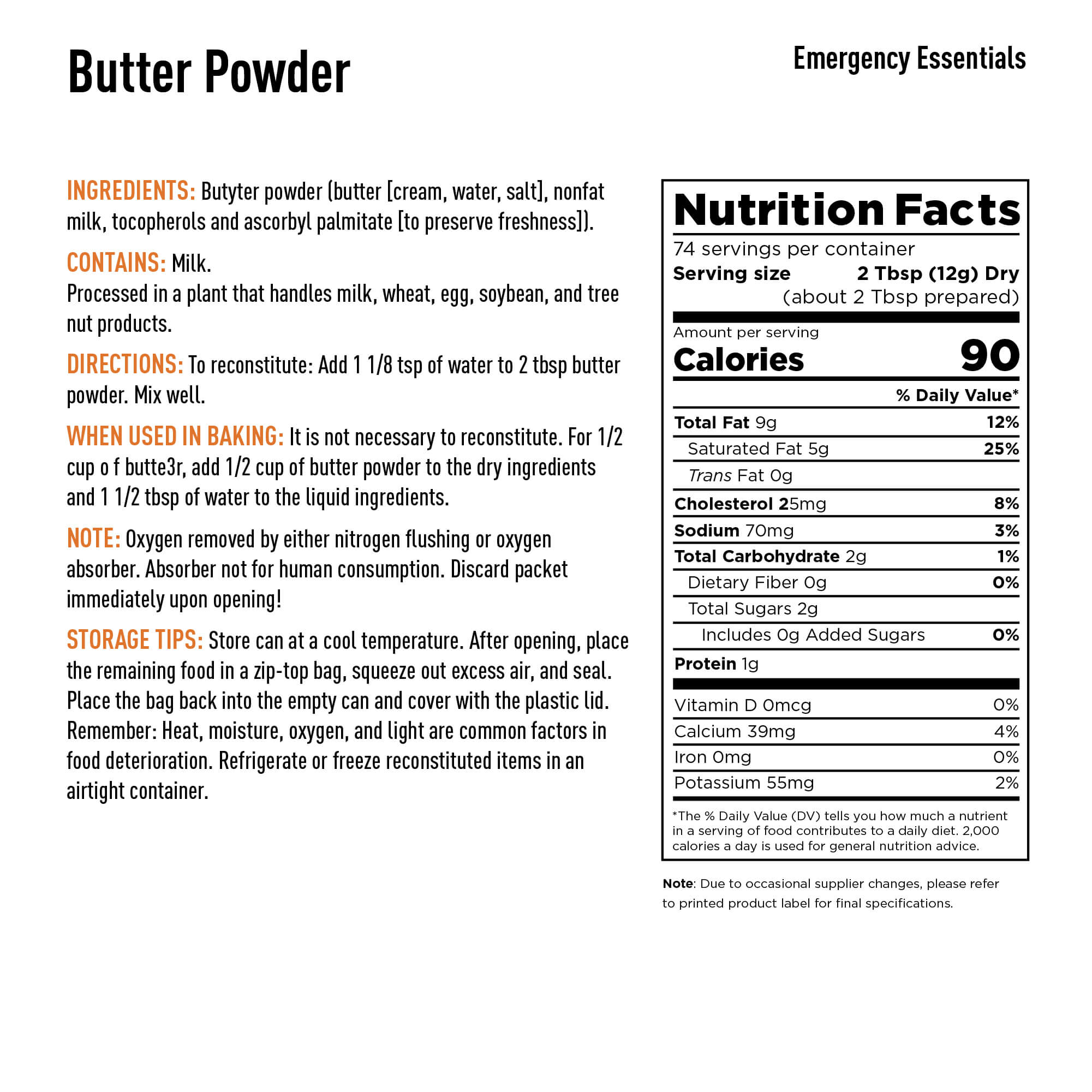 Butter Powder Nutrition