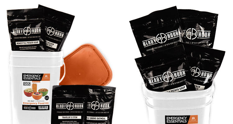 emergency food buckets with pouches