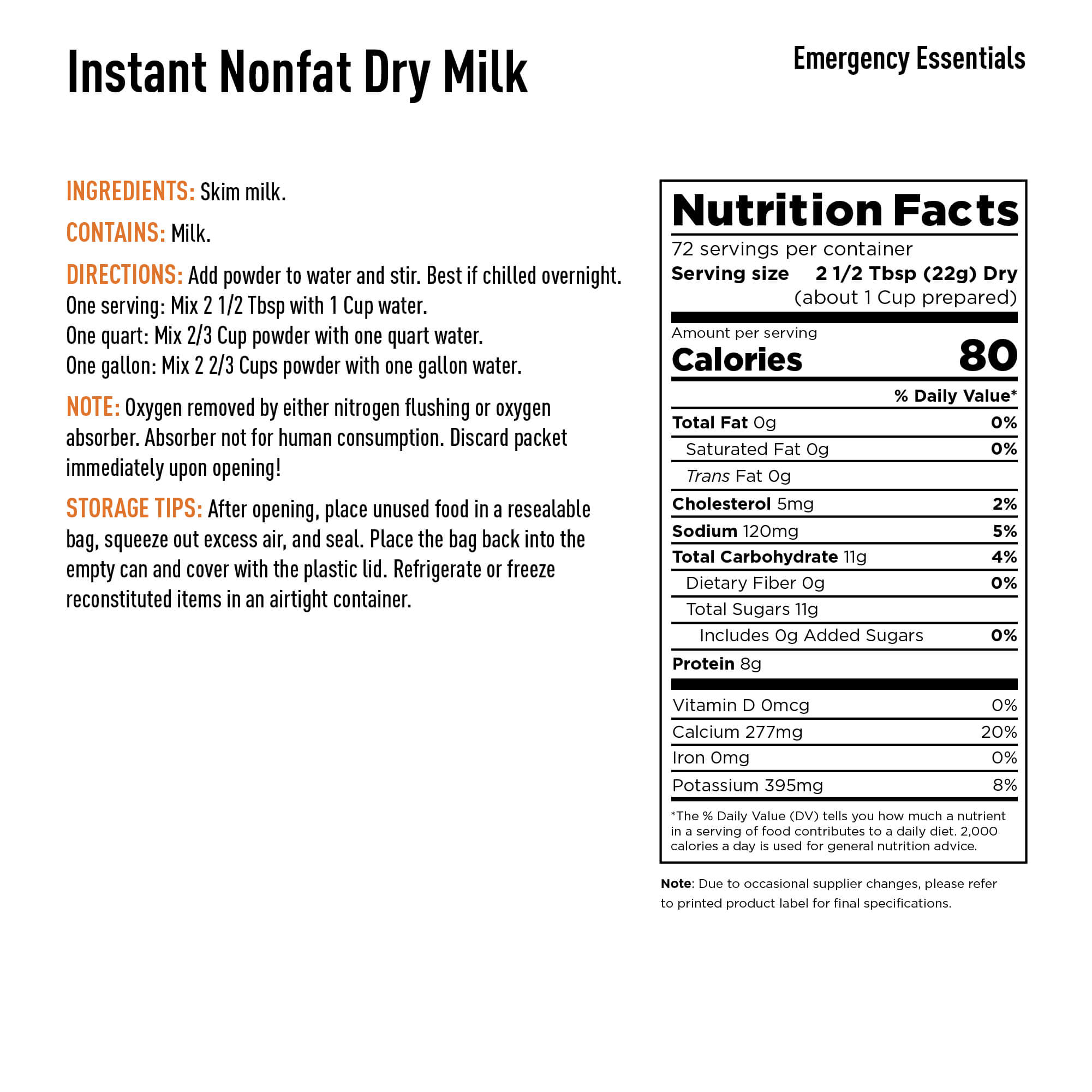 Instant Milk Nutrition