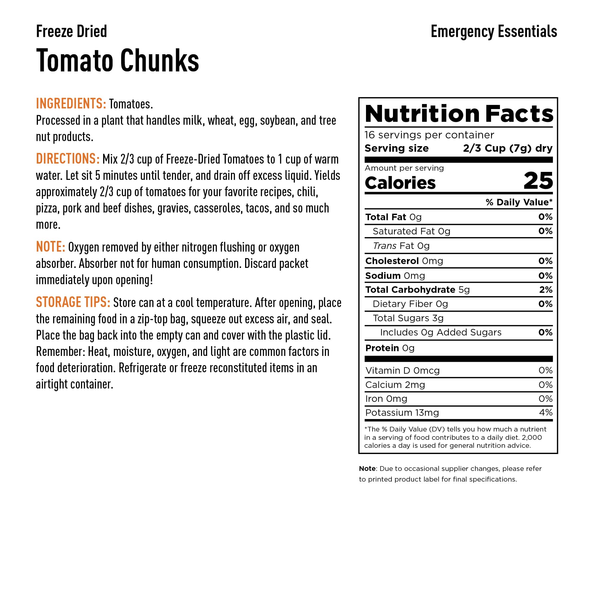 Tomato Chunks Nutrition Info