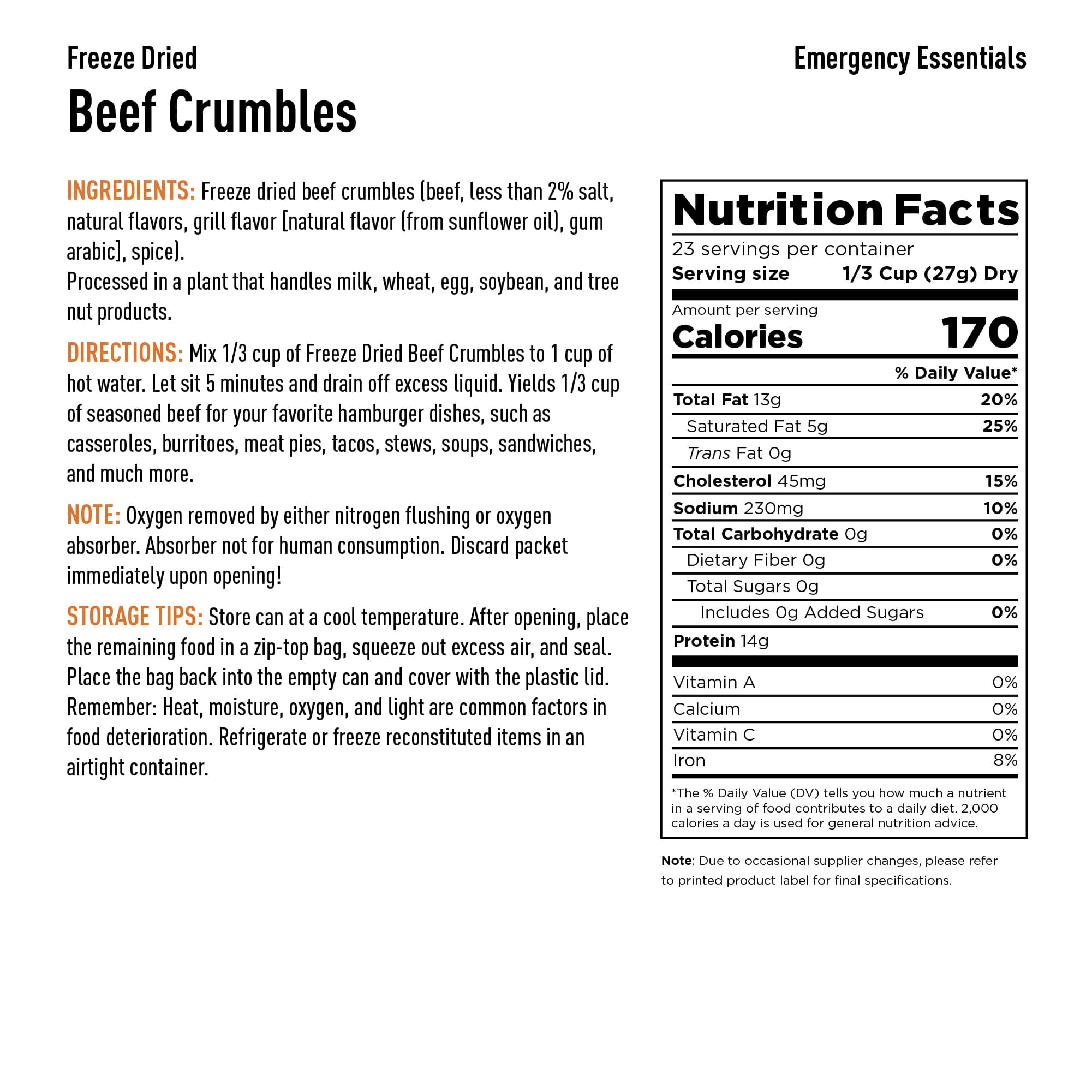 Beef Crumbles Nutrition Info