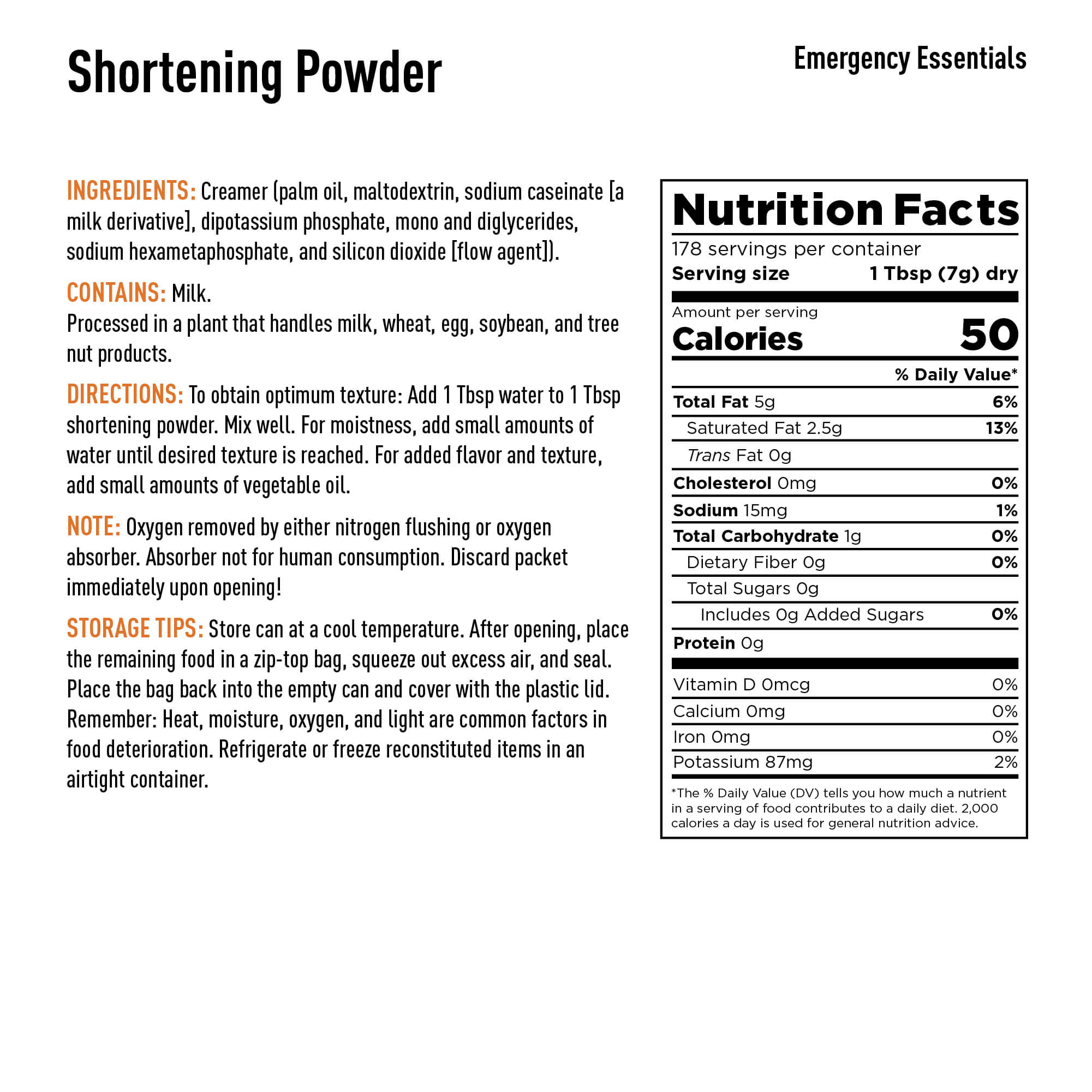 Shortening Nutrition