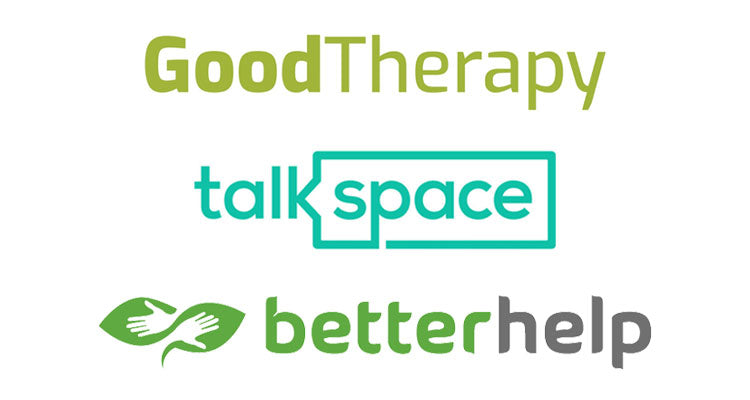 Good therapy, talkspace, and betterhelp logos